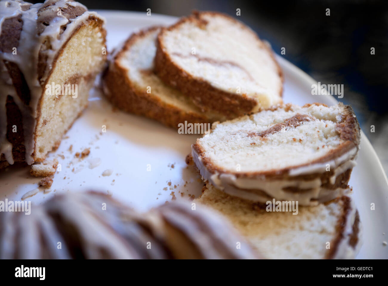 Sliced Sour Cream Coffee Cake with Maple Syrup Glaze Stock Photo Alamy