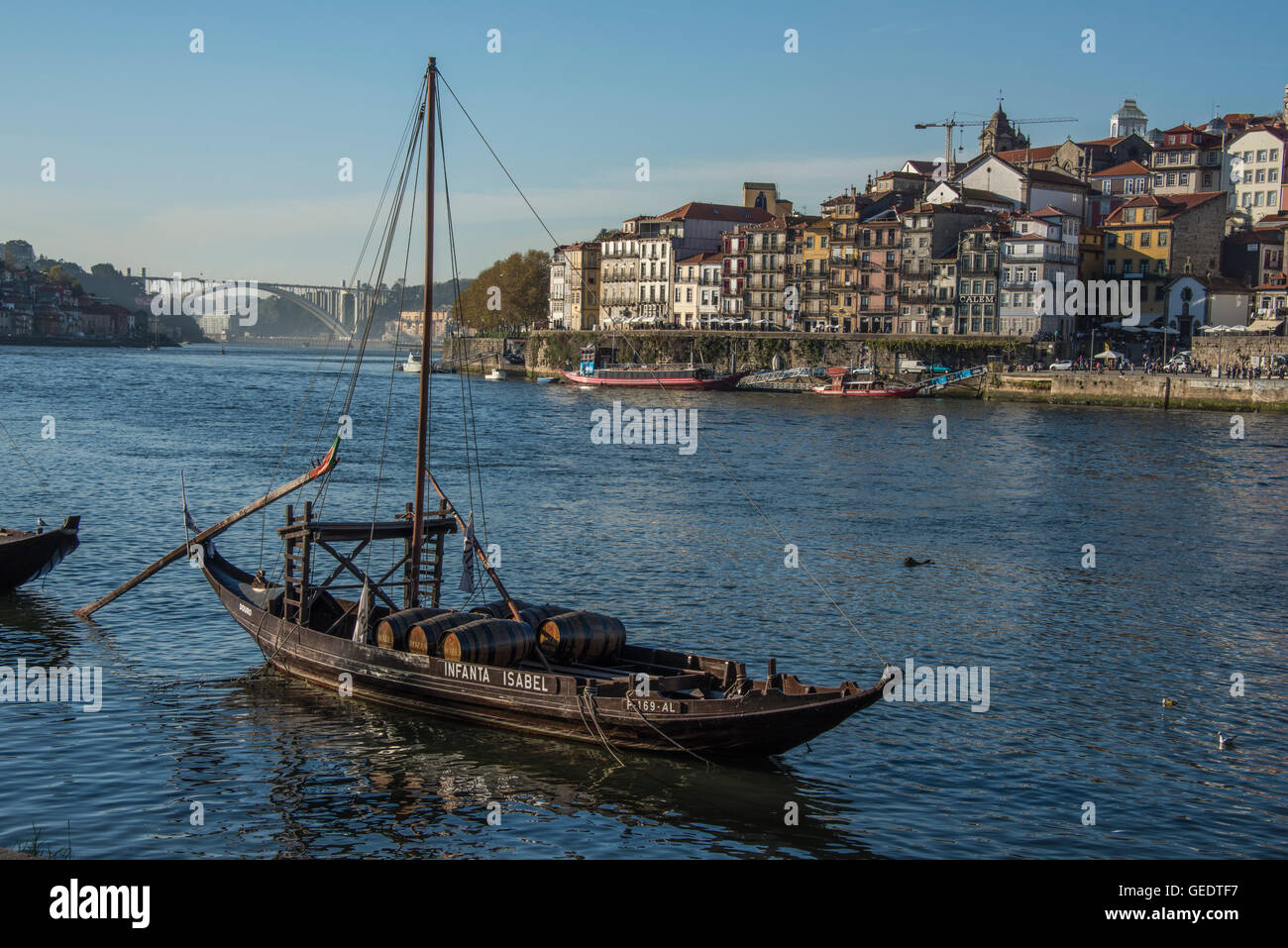 The Infanta Isabel, a wooden rabelo boat on the river Douro, Porto, Portugal. Stock Photo