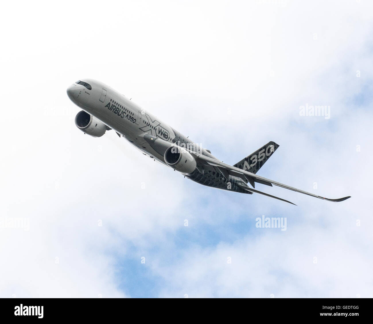 The Airbus A350 jet airliner flying at the 2016 Farnborough International Airshow Stock Photo