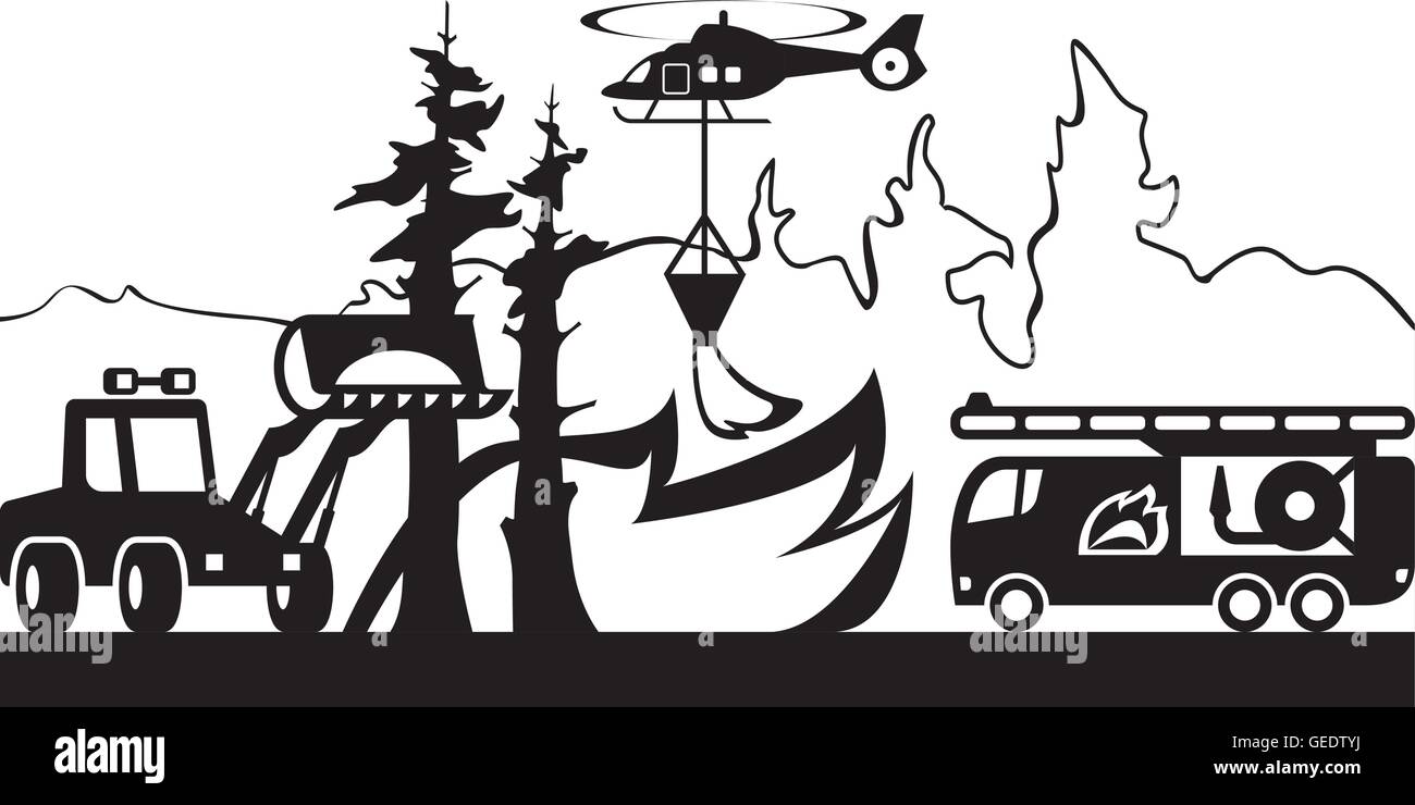 Equipment for fighting with forest fires - vector illustration Stock Vector