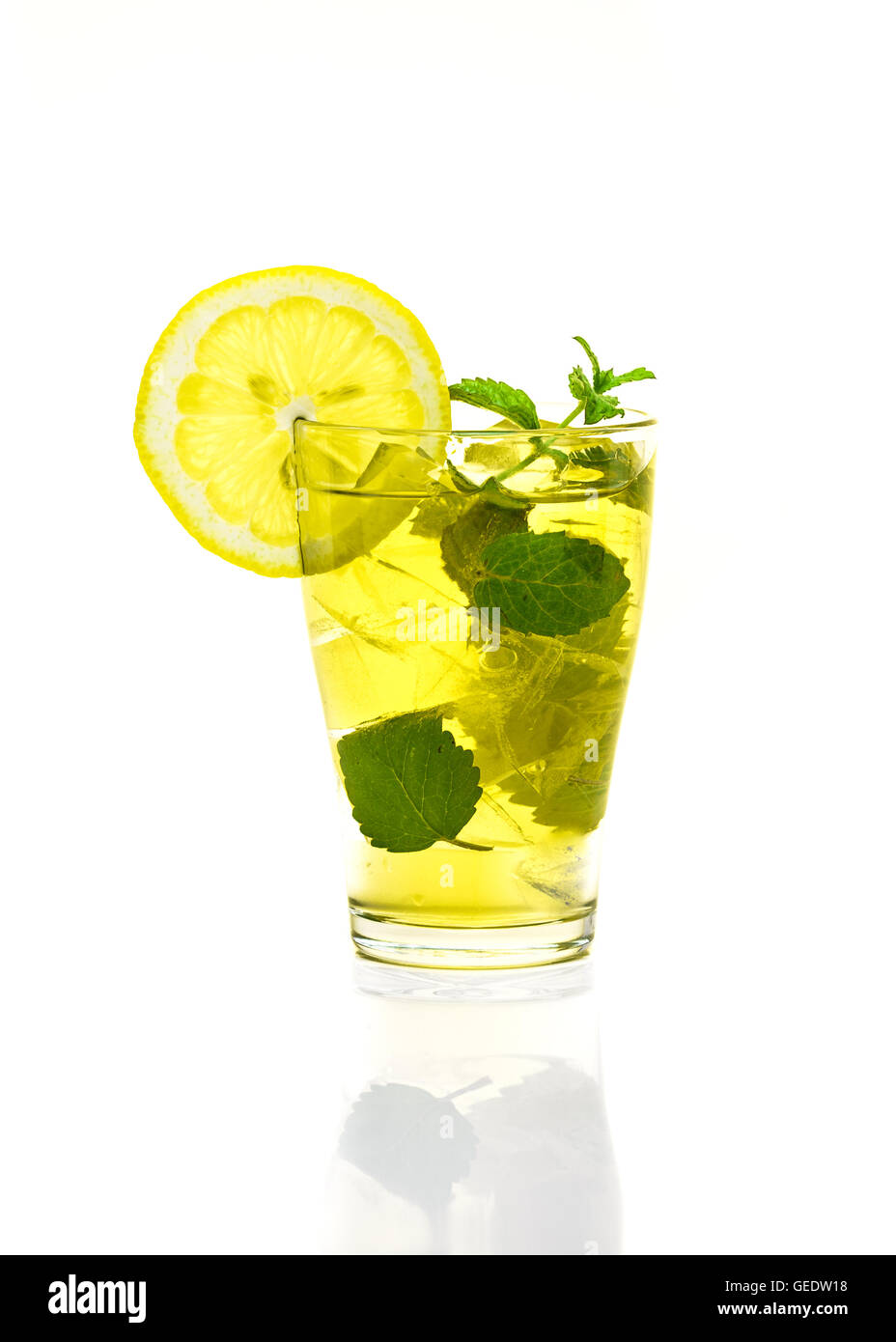 fresh cocktail with lemon mint and sugar isolated on a white background Stock Photo