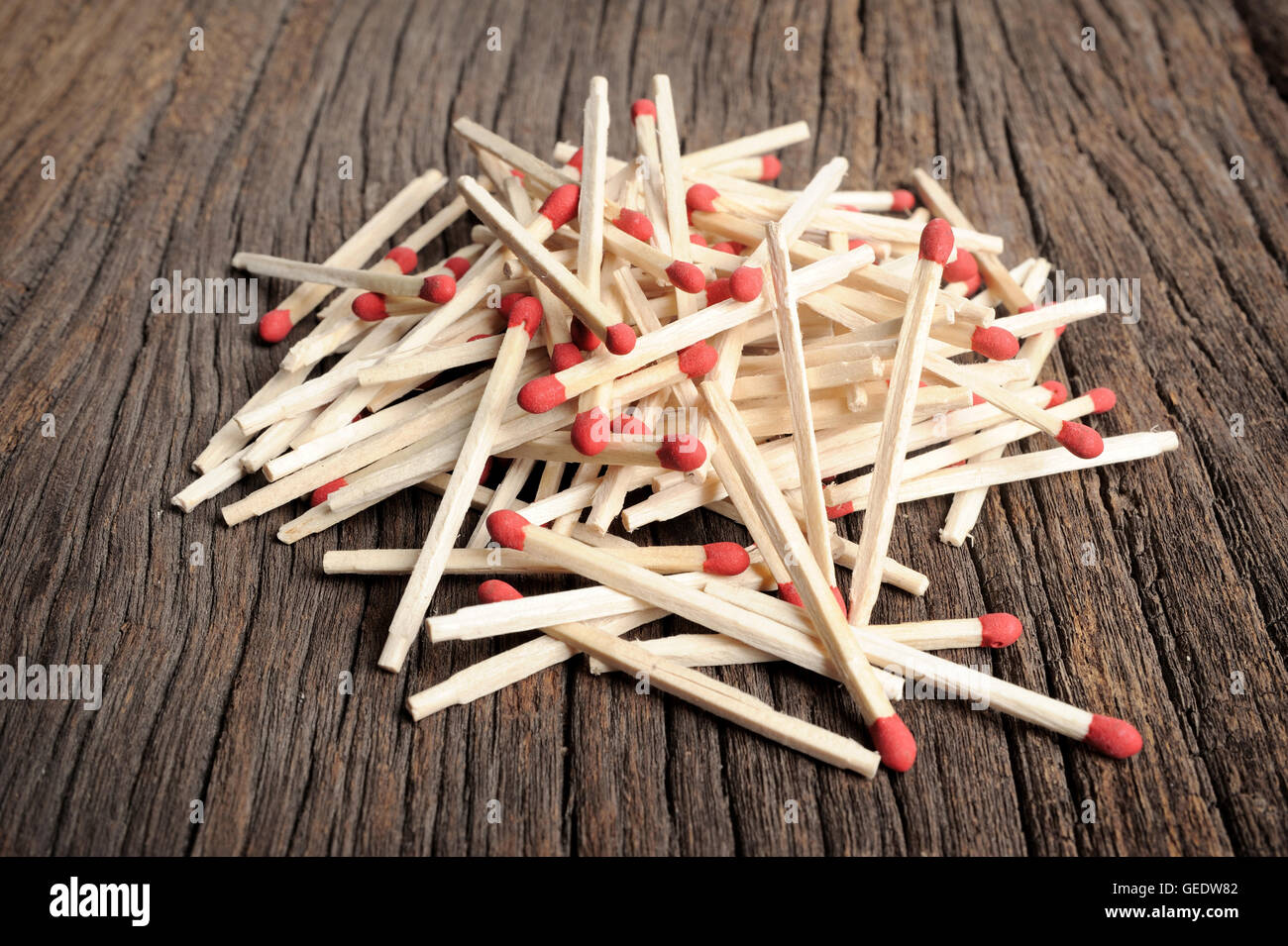 closeup heap of wooden matches Stock Photo