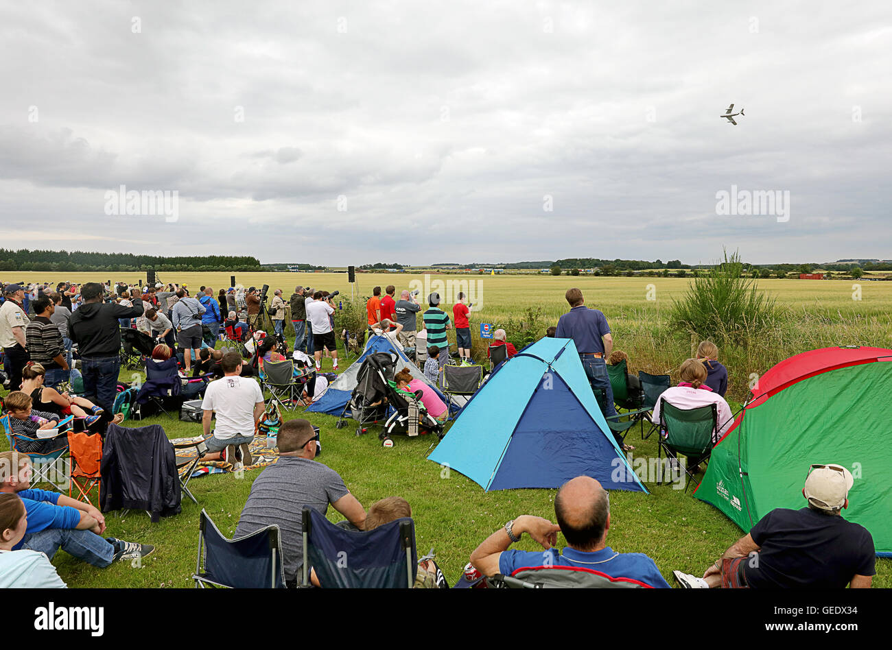 People watching a Mig-15 at the Scotland's national  Airshow. Stock Photo