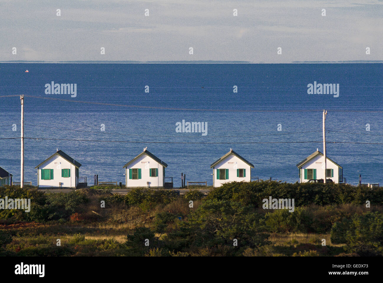 Row of cottages, Truro,Cape Cod, Massachusetts, USA. Stock Photo