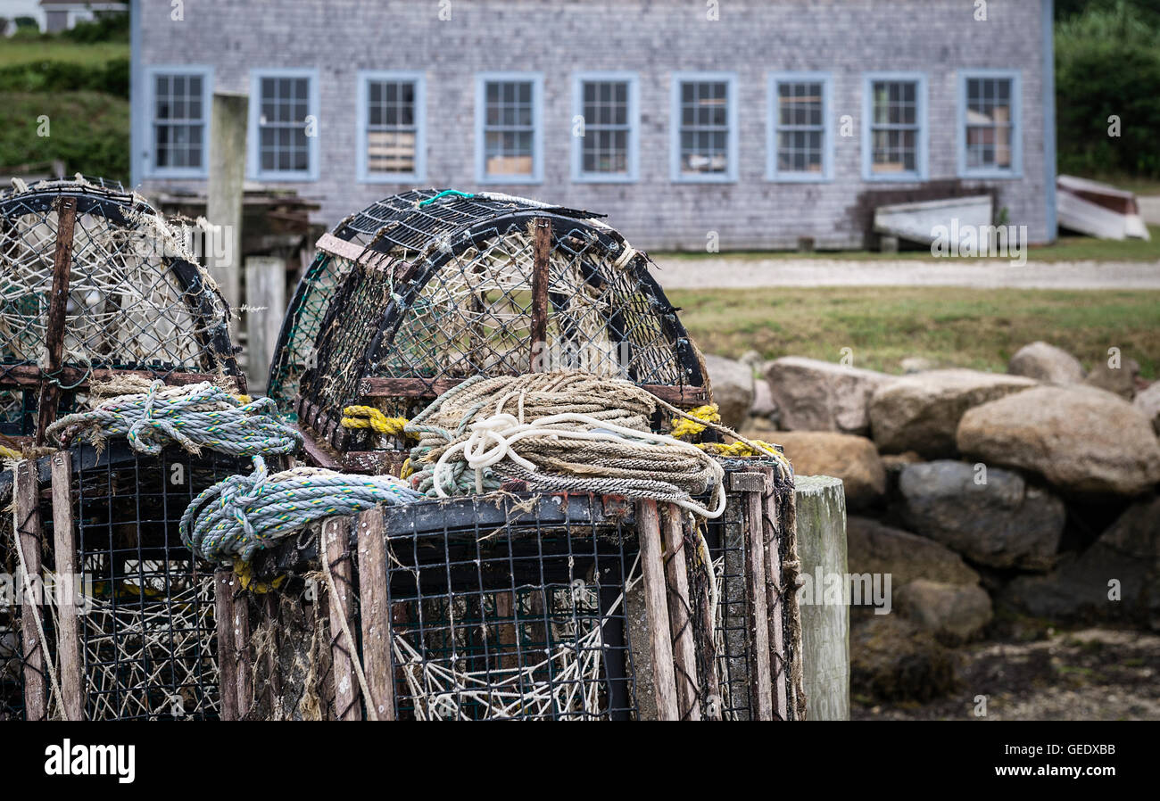Lobster traps and ropes on a dock, Chatham, Cape Cod, Massachusetts