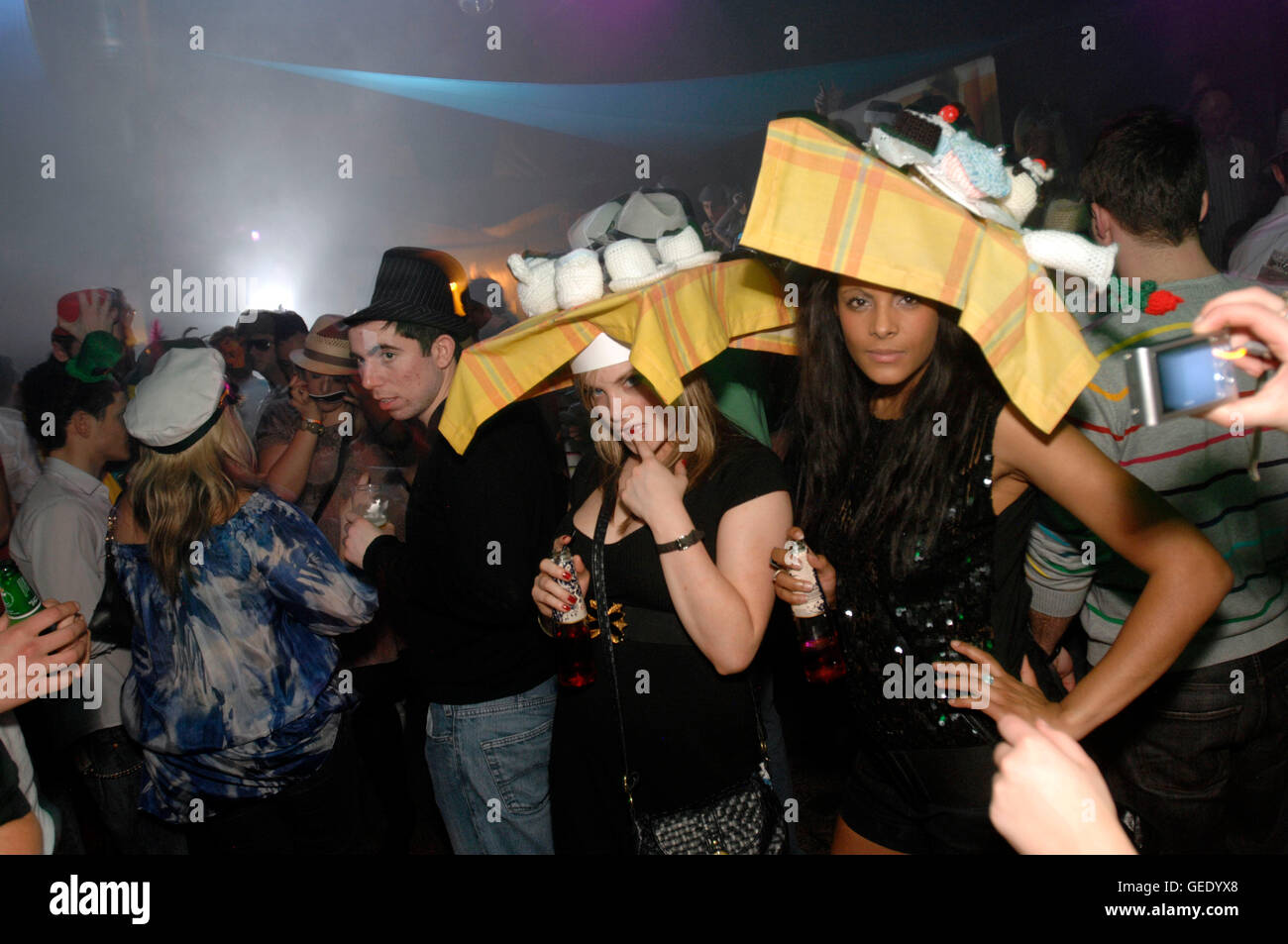 Hat-Club @ Seone, London 26 04 2008.  funny wacky london club night hat club clubbers in hats london Stock Photo