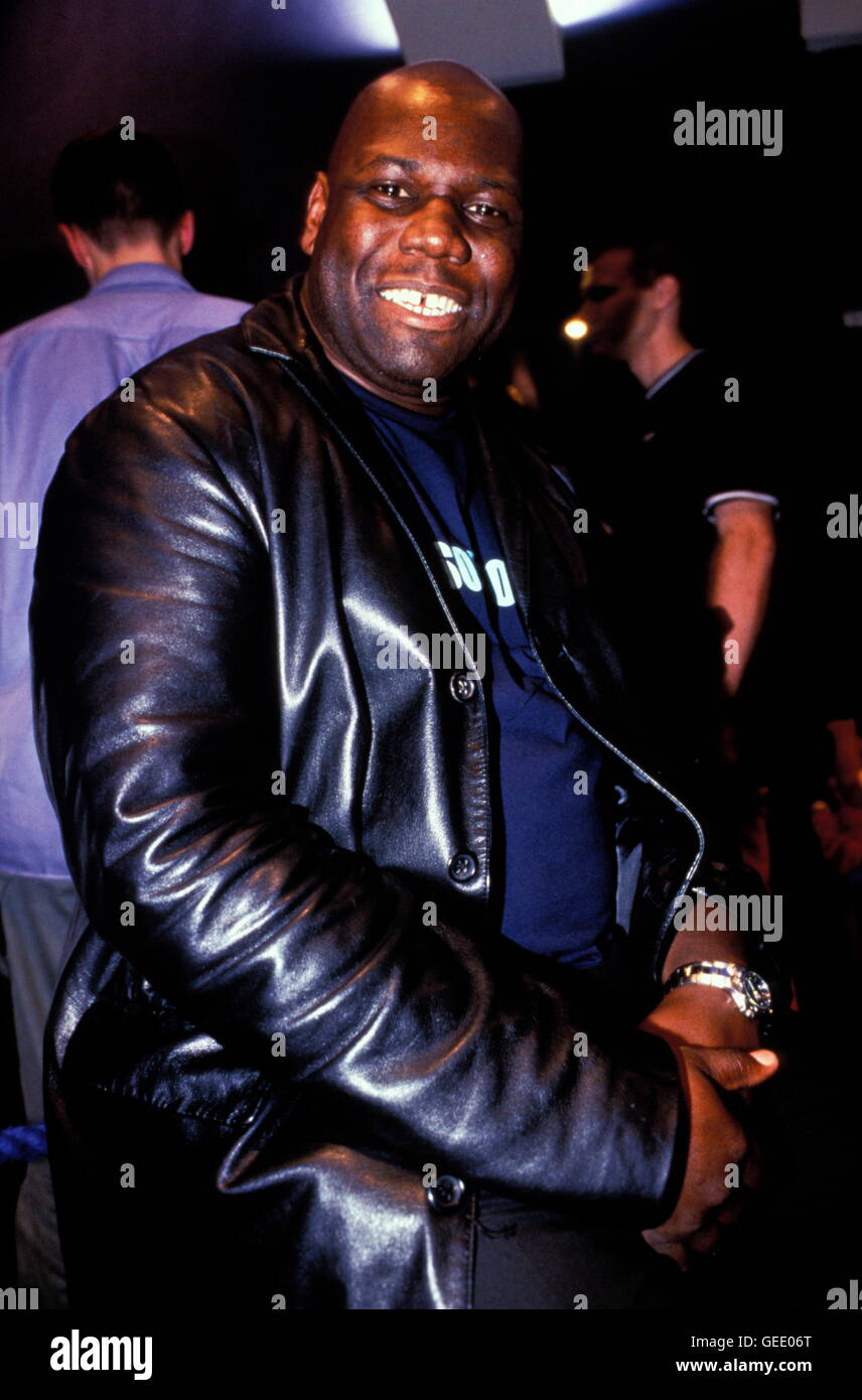 DJ Carl Cox in black leather jacket, U.K, 1990s. Stock Photo