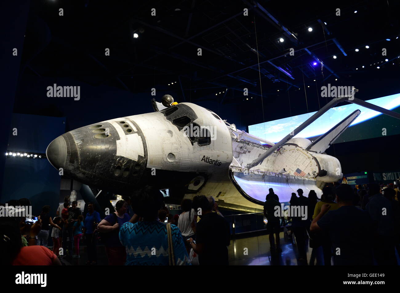 The space shuttle Atlantis display at the visitor complex Kennedy Space Centre , Florida Stock Photo