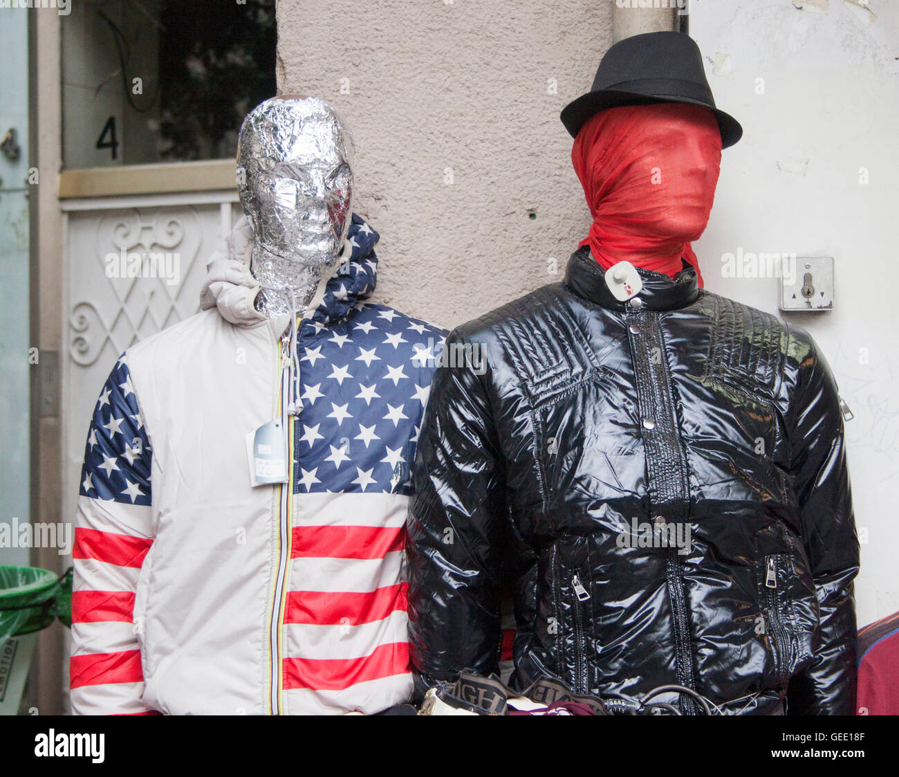 Mannequins in disguise outside a store in Paris France Stock Photo