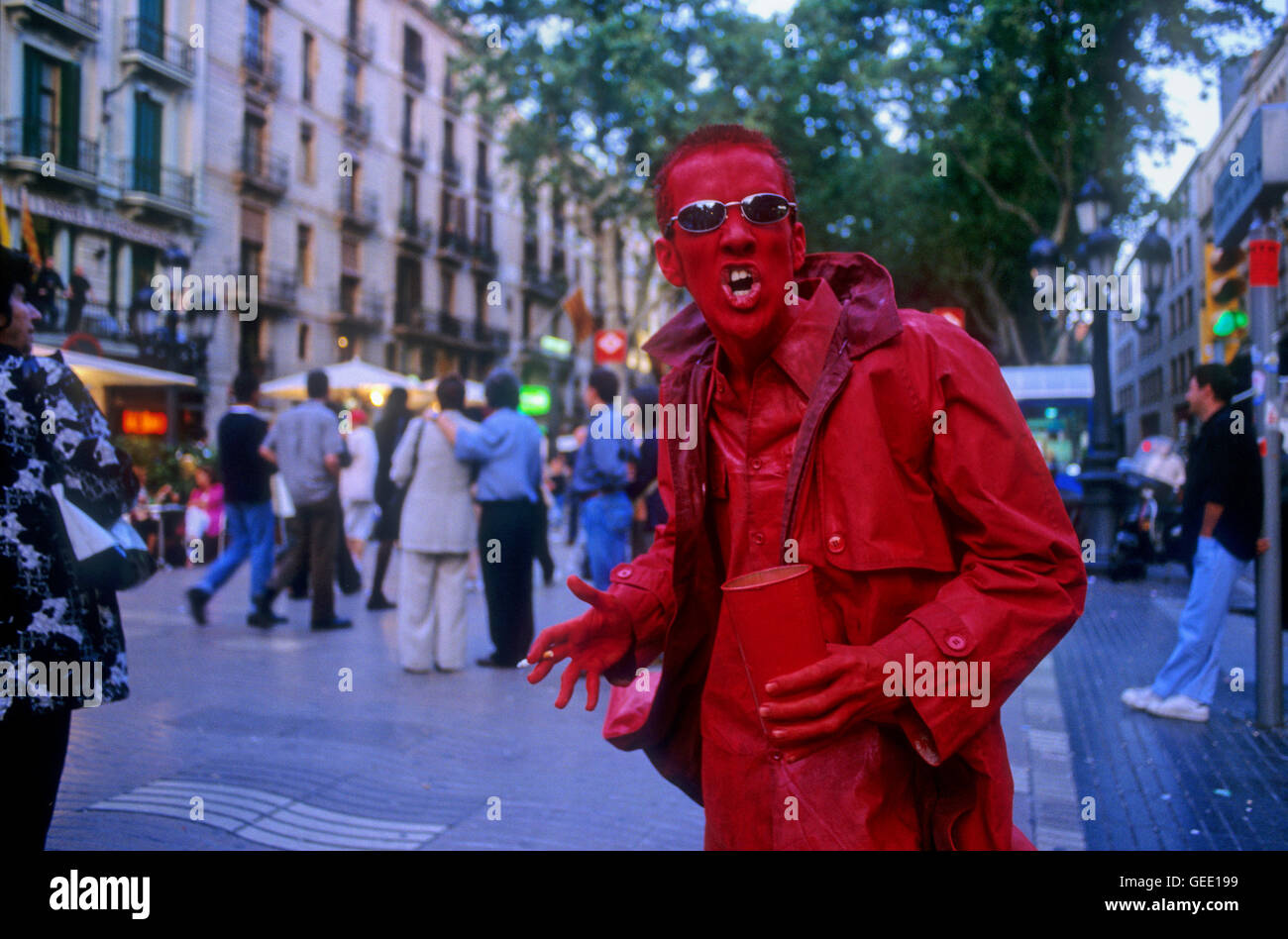 Barcelona: Las Ramblas. Human sculpture. Stock Photo