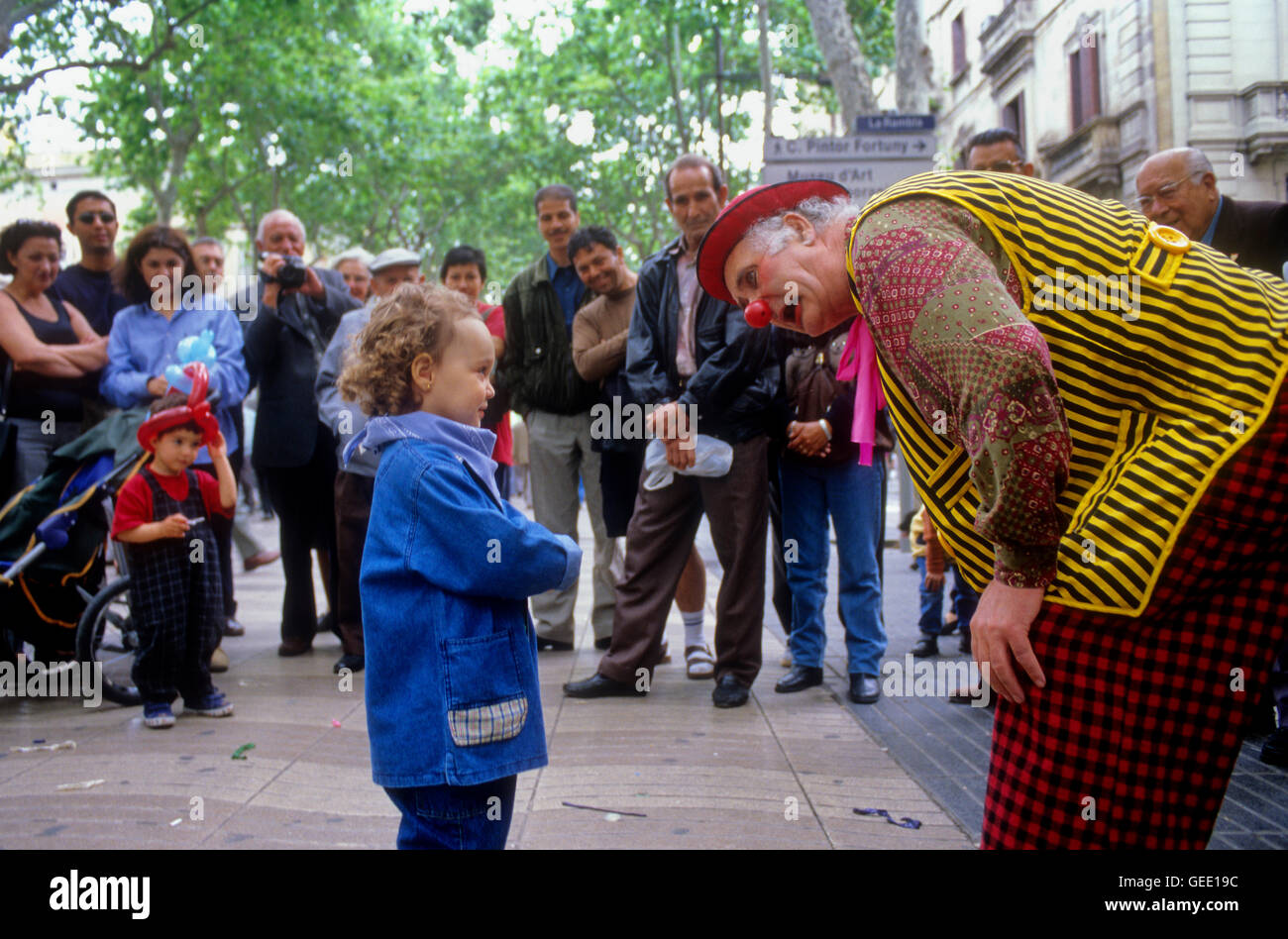 Barcelona: Las Ramblas. Clown Stock Photo