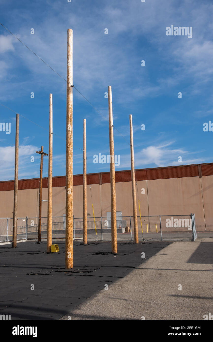 Utility pole climbing outdoor training area Stock Photo Alamy