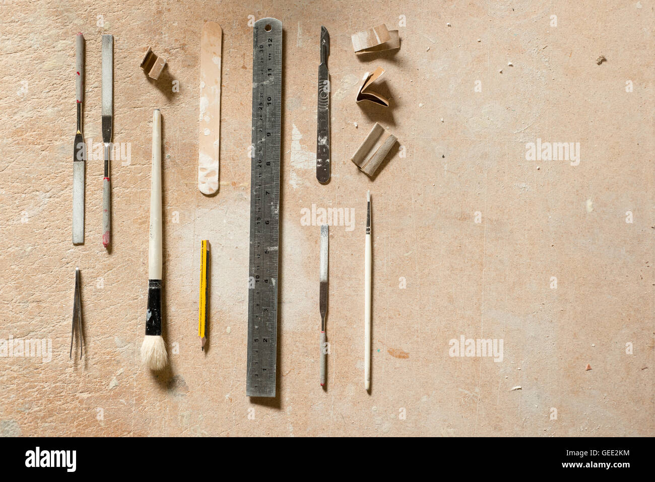 Tools for arts and crafts including sandpaper, files or rasps