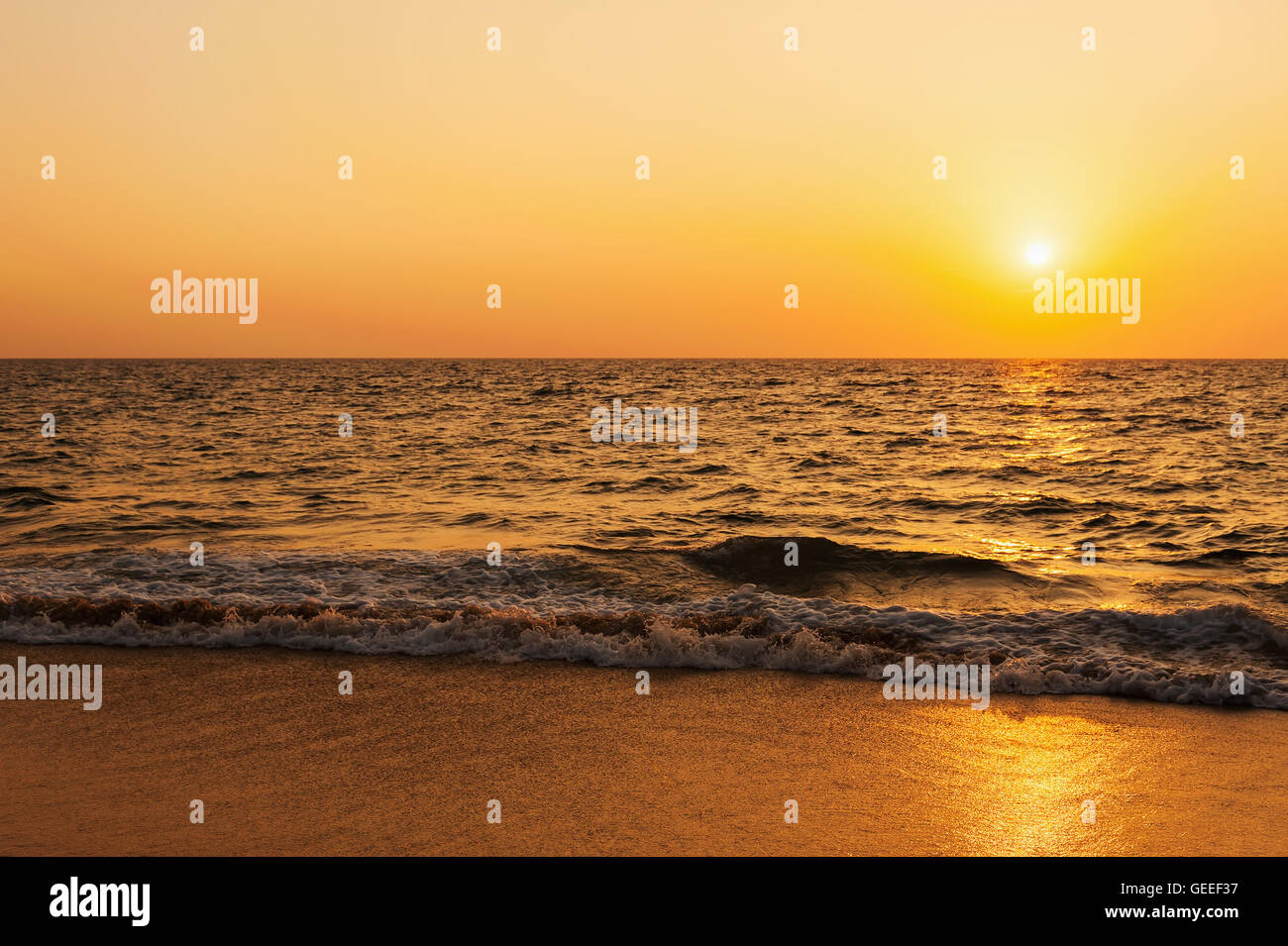 Beach sunset of the sea with sky and cloud in twilight over light the ...