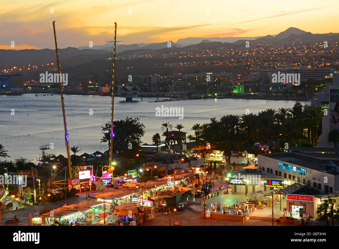 Eilat tourism city, Evening colors Stock Photo