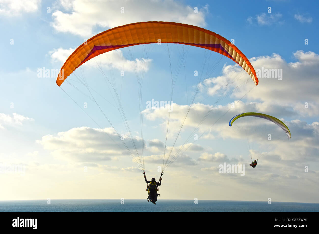 Para-gliding over the Mediterranean sea Stock Photo