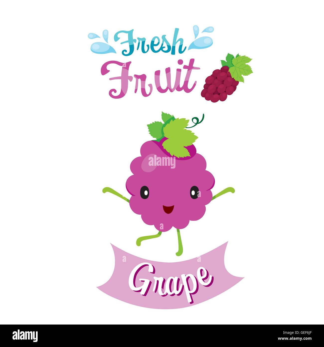 Cute Cartoon Of Grape Fruit, Banner, Logo, Tropical Fruits, Characters