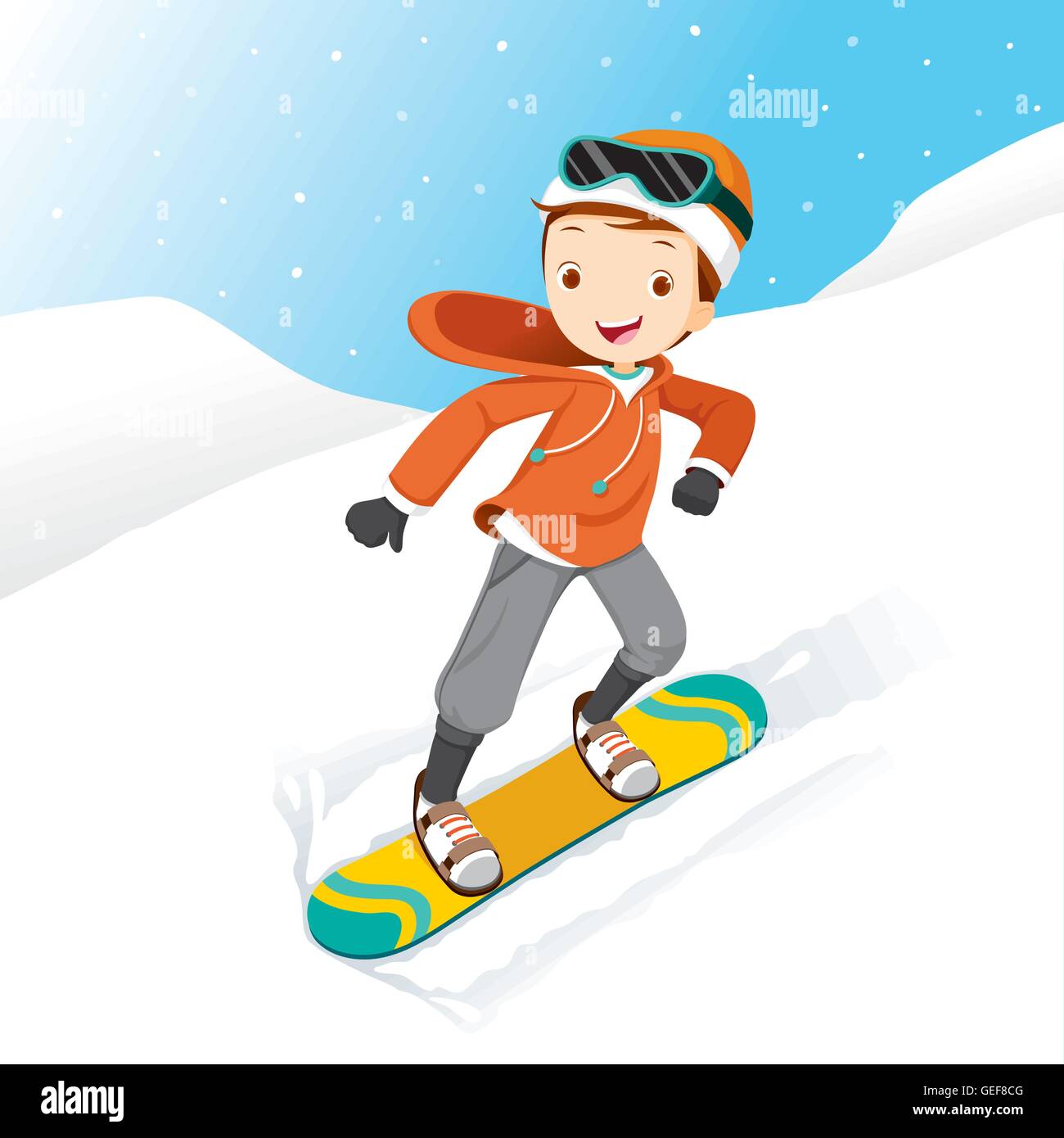 Boy Snowboarding, Activity, Travel, Winter, Season, Vacation Stock Vector