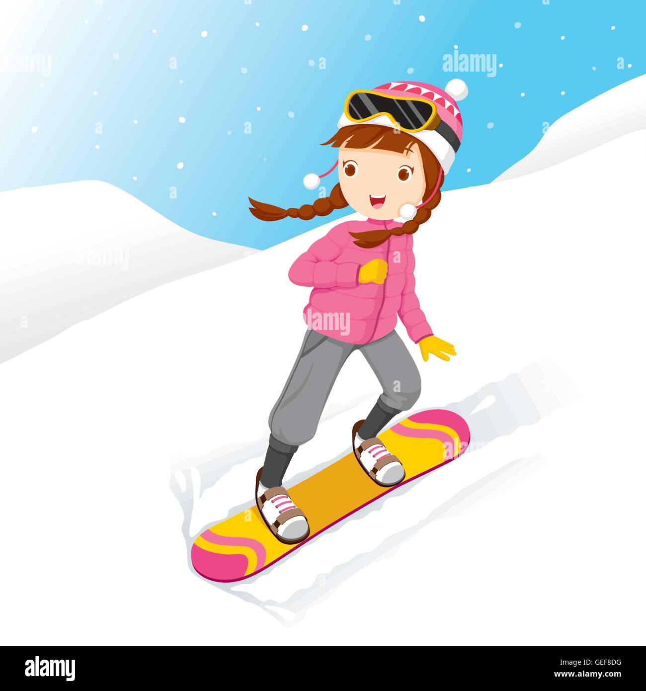 Girl Snowboarding, Activity, Travel, Winter, Season, Vacation Stock Vector