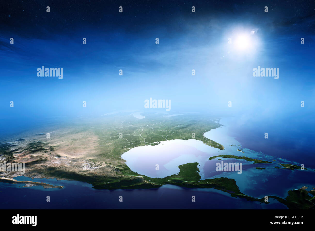 North America sunrise aerial view background  (Elements of this 3D rendered image furnished by NASA) Stock Photo