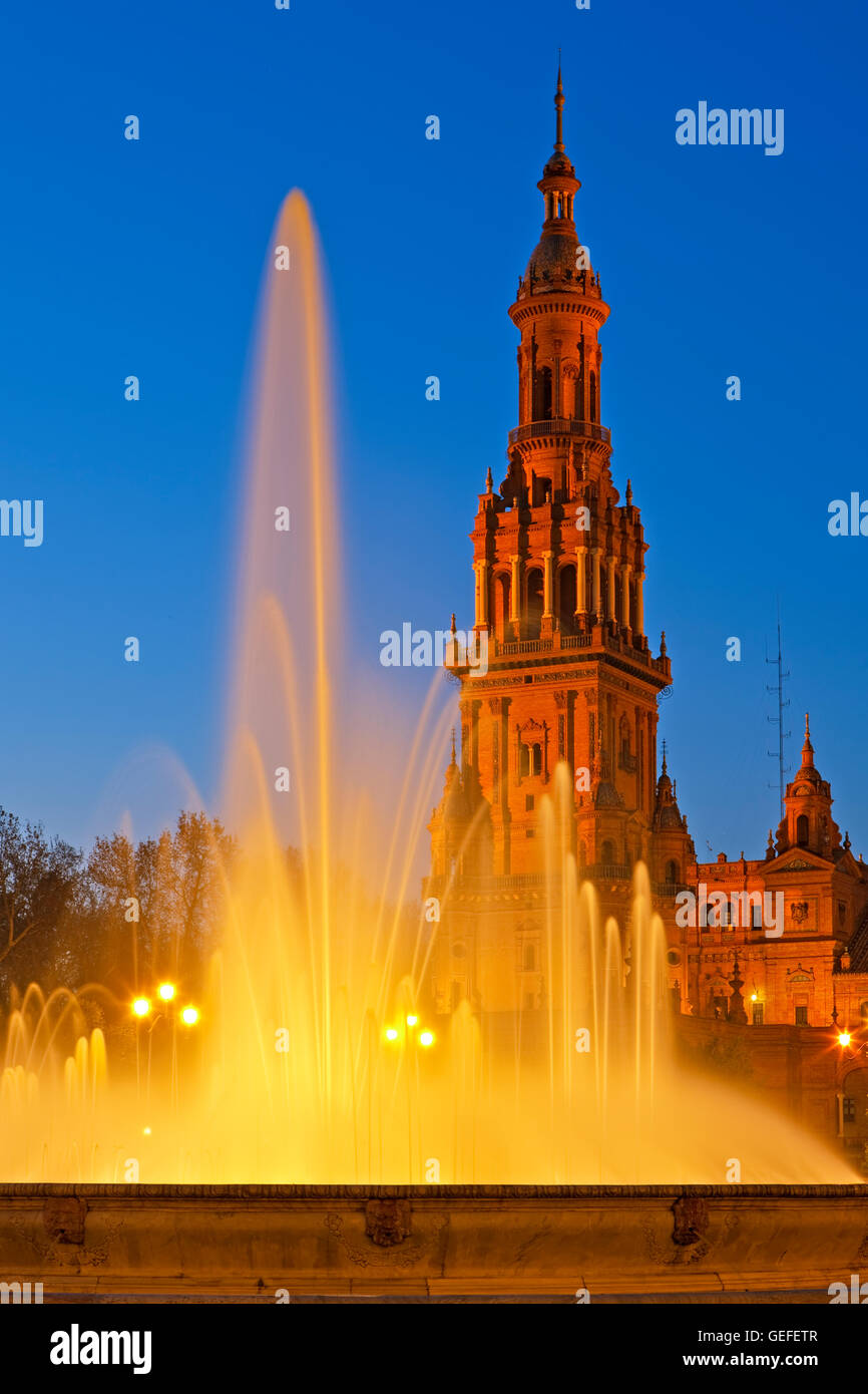 geography / travel, Spain, Andalusia, Sevilla, Tower and fountain at