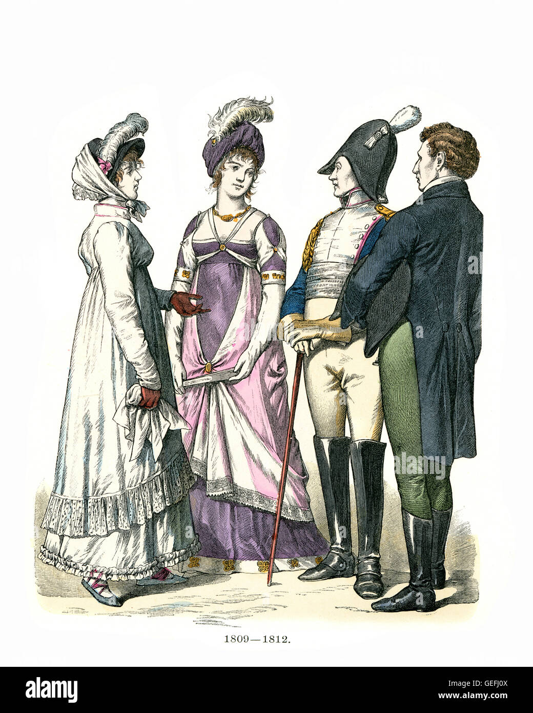 Men's and Women's fashions at the start of the 19th century Stock Photo