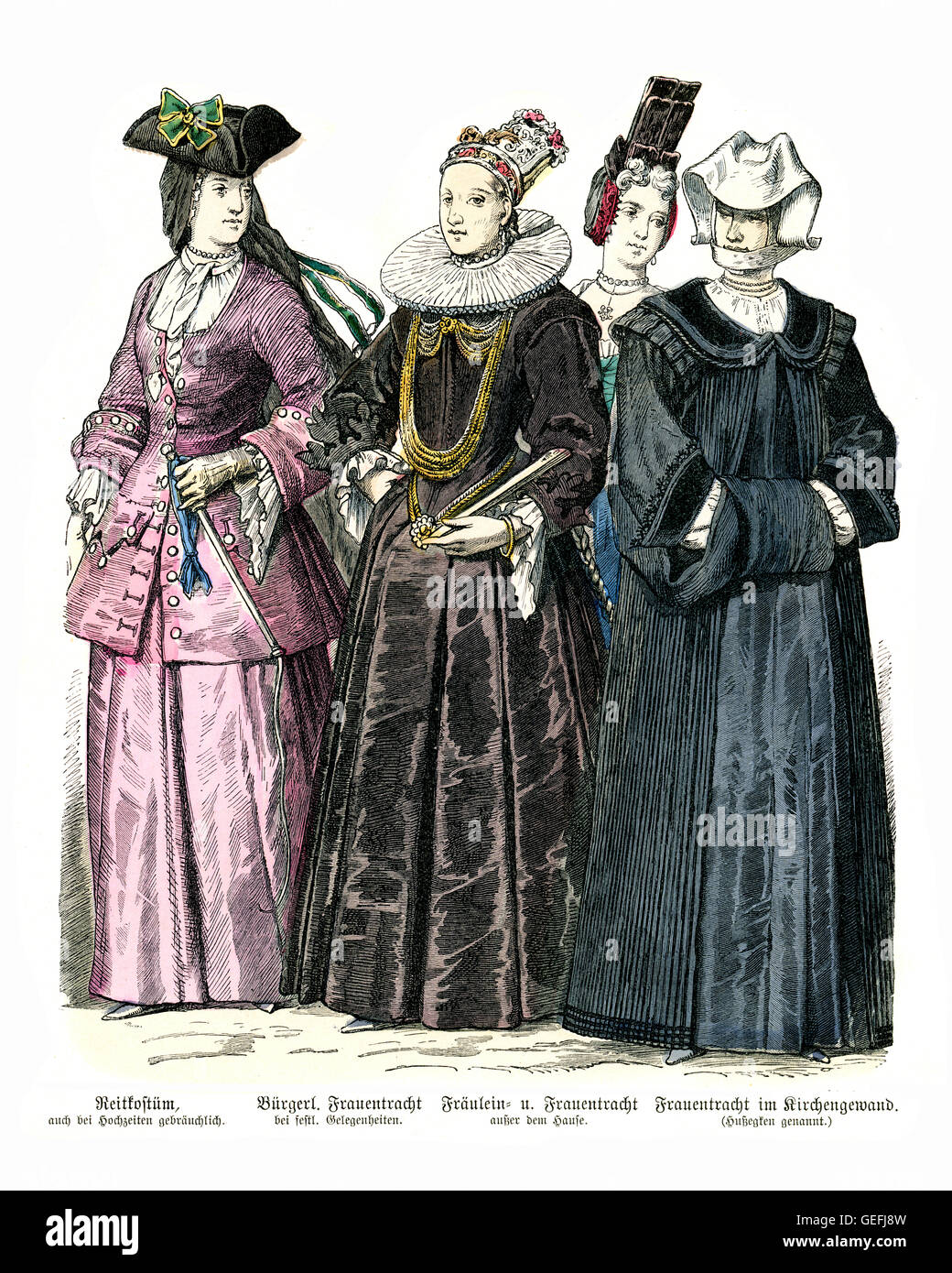 Women's fashions at the start of the 18th Century in Switzerland Stock Photo