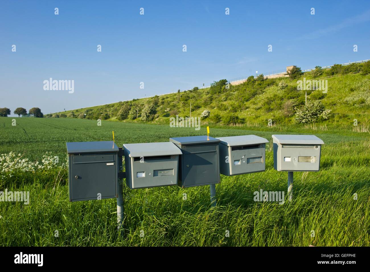 Letterboxes, Strukkamphuk, Fehmarn Stock Photo