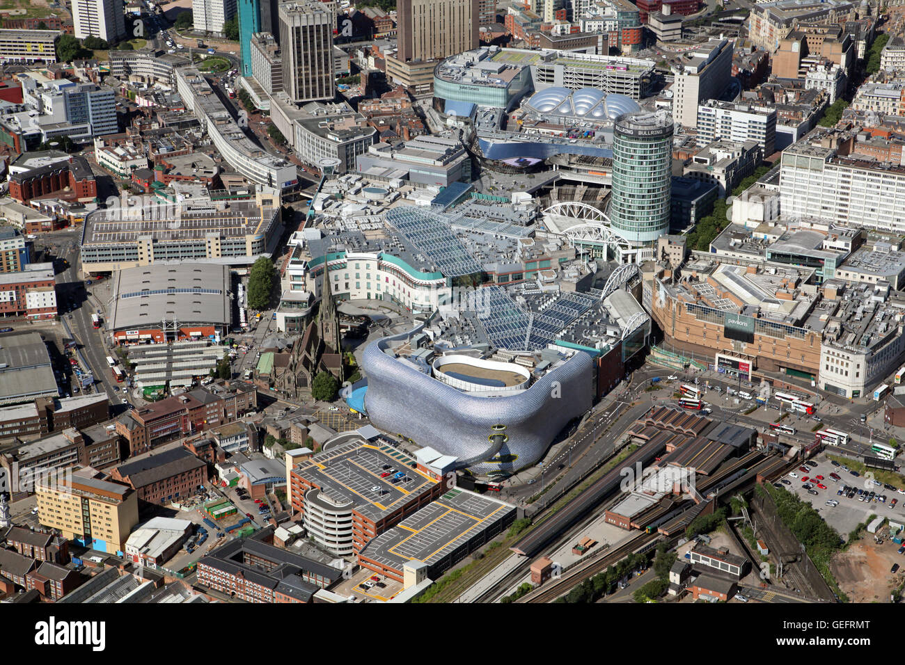 aerial view of Birmingham city centre & Bullring Shopping Centre, UK