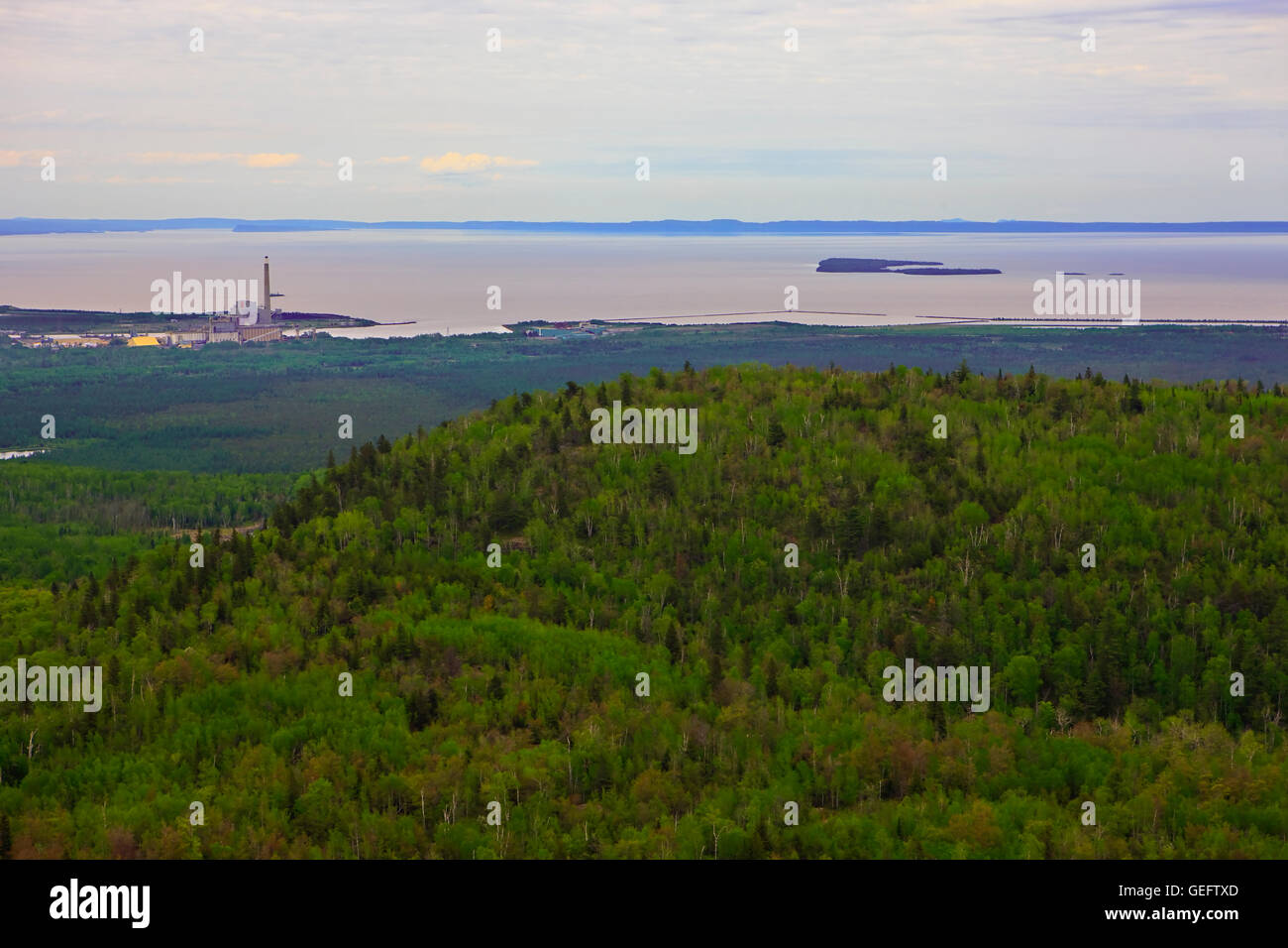 geography,travel,Canada,Ontario,Thunder Bay,Aerial view landscape near city Thunder Bay on along shores Lake Superior,Ontario, Stock Photo