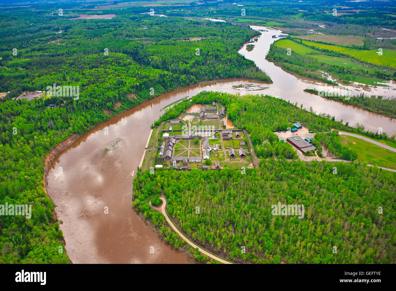 geography,travel,Canada,Ontario,Thunder Bay,Fort William Historical Park on bank Kaministiquia River in city Thunder Bay Stock Photo
