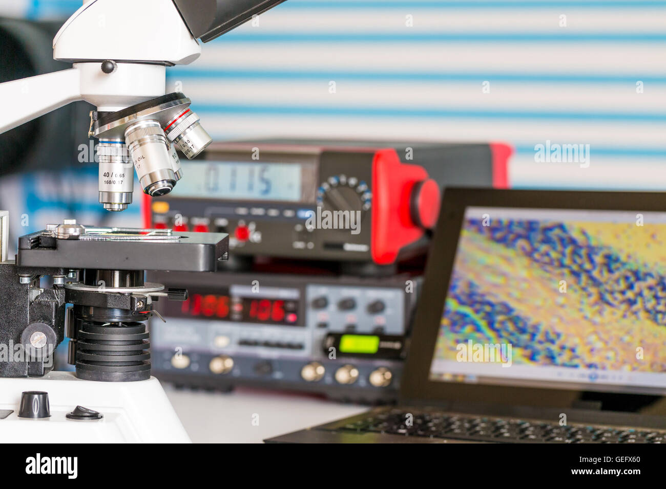 laboratory bench with microscope Stock Photo Alamy