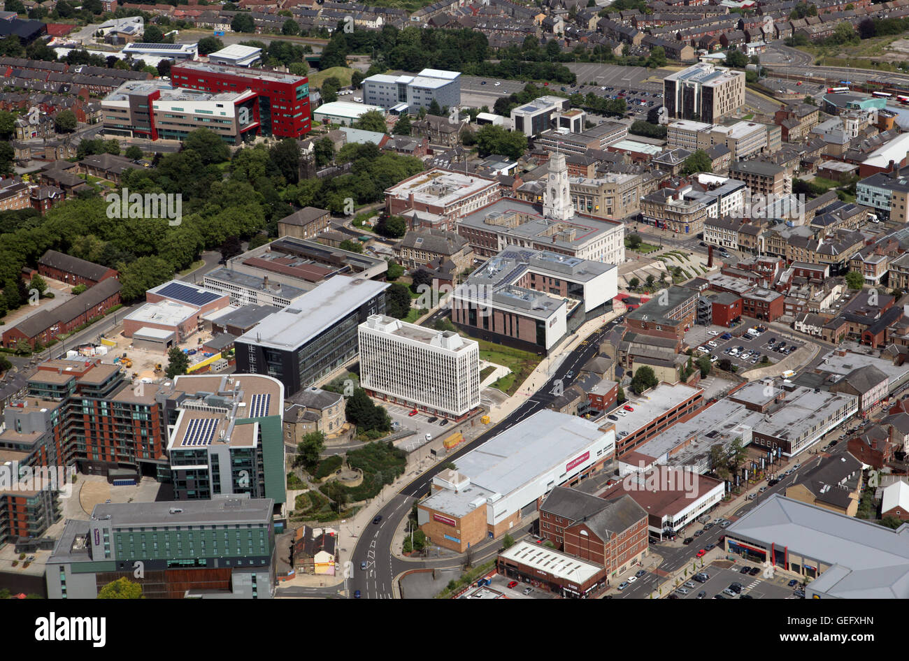 aerial view of Barnsley town centre, South Yorkshire, UK Stock Photo