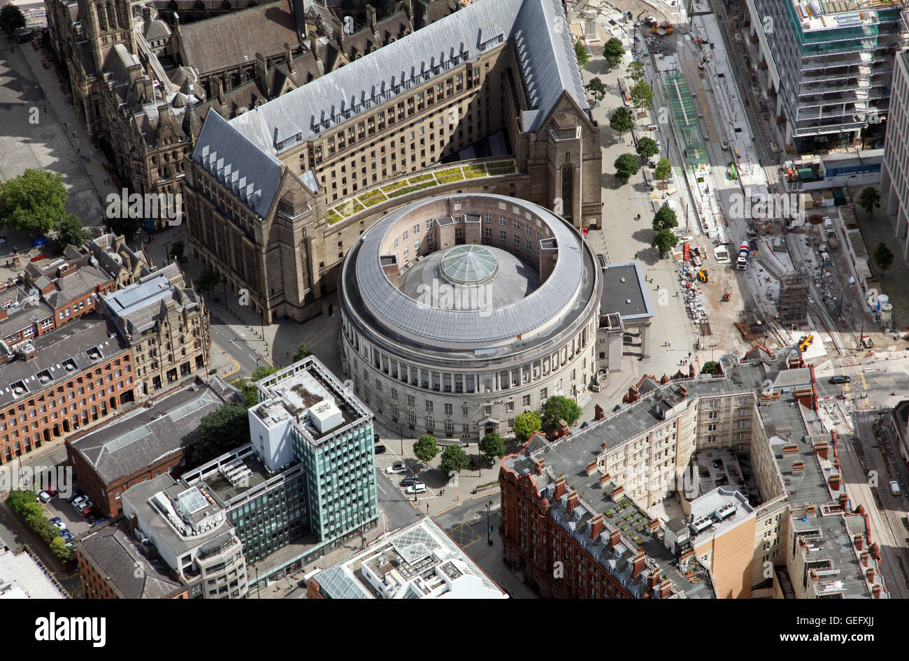 aerial view of Manchester Town Hall & Library, Albert Square, Manchester, UK Stock Photo