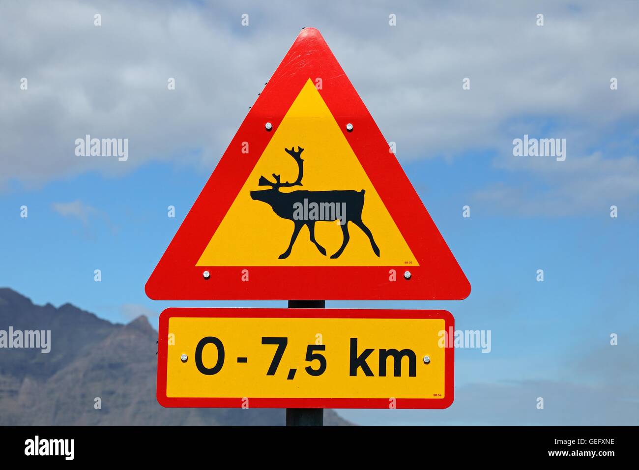 Traffic sign "Beware of reindeer", Iceland Stock Photo