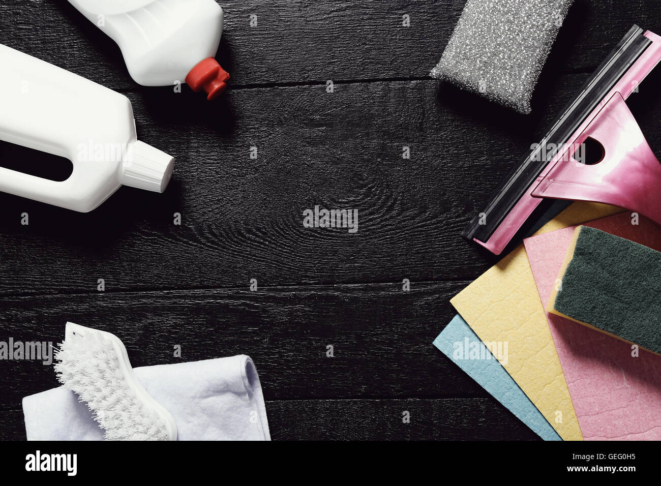 Cleanning Tools Table Cleaning tools top view hi-res stock photography and images - Alamy
