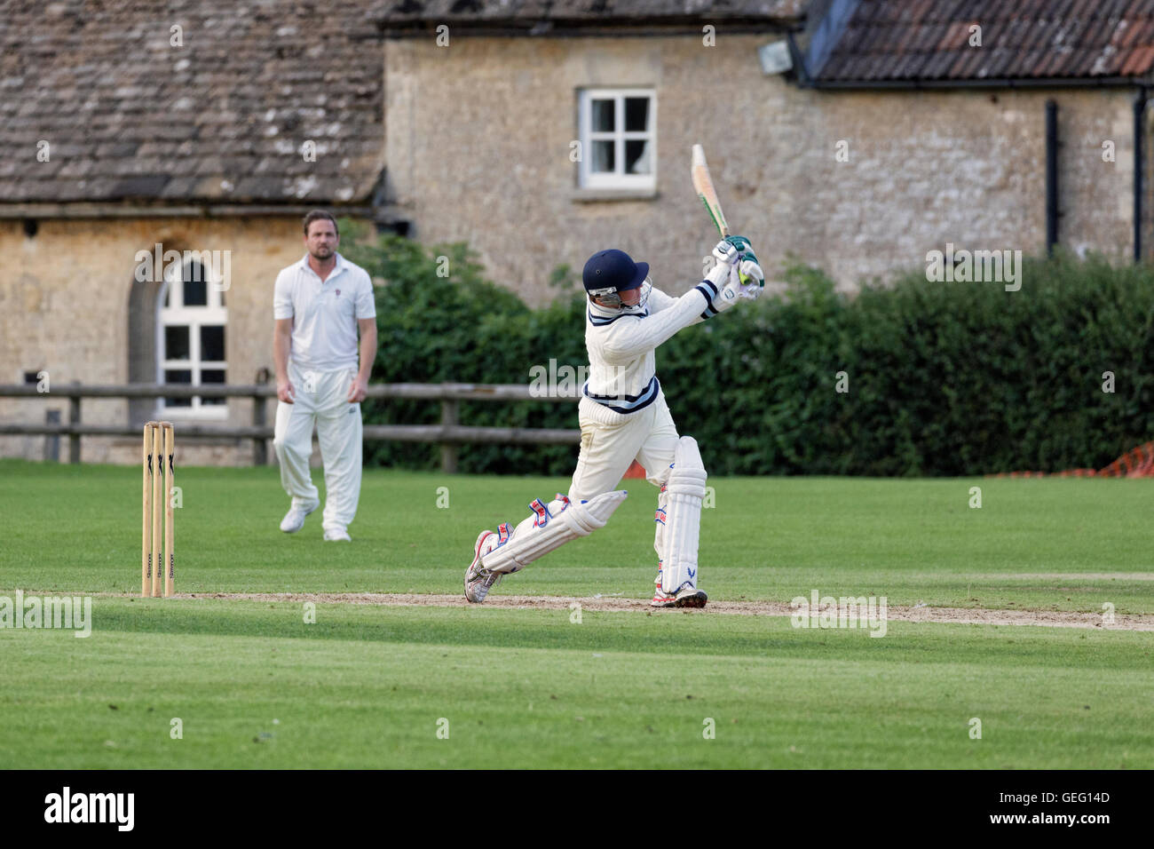 Village cricket match batsman is striking the ball Stock Photo Alamy