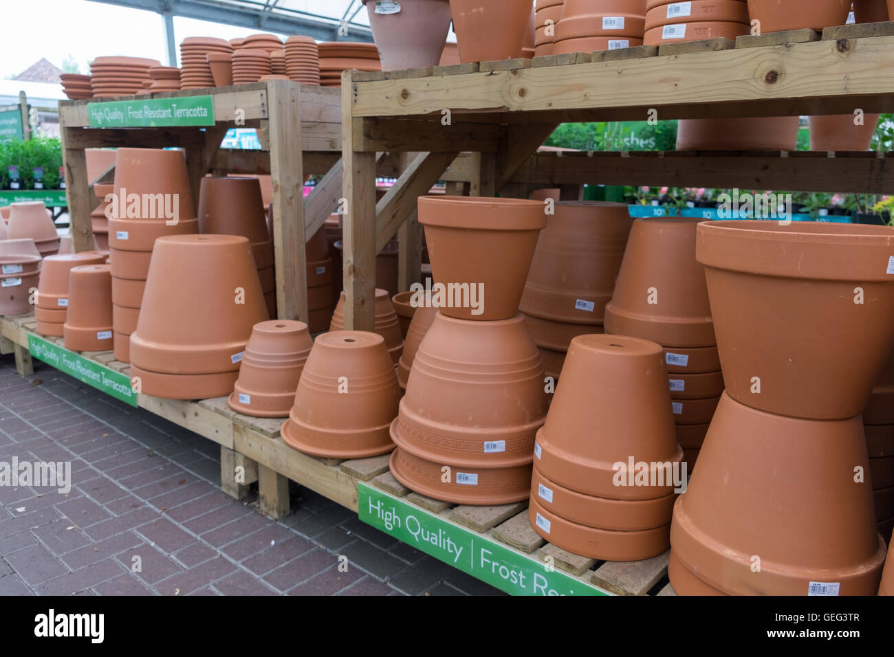 Assorted flower pots on sale at a garden centre Stock Photo Alamy