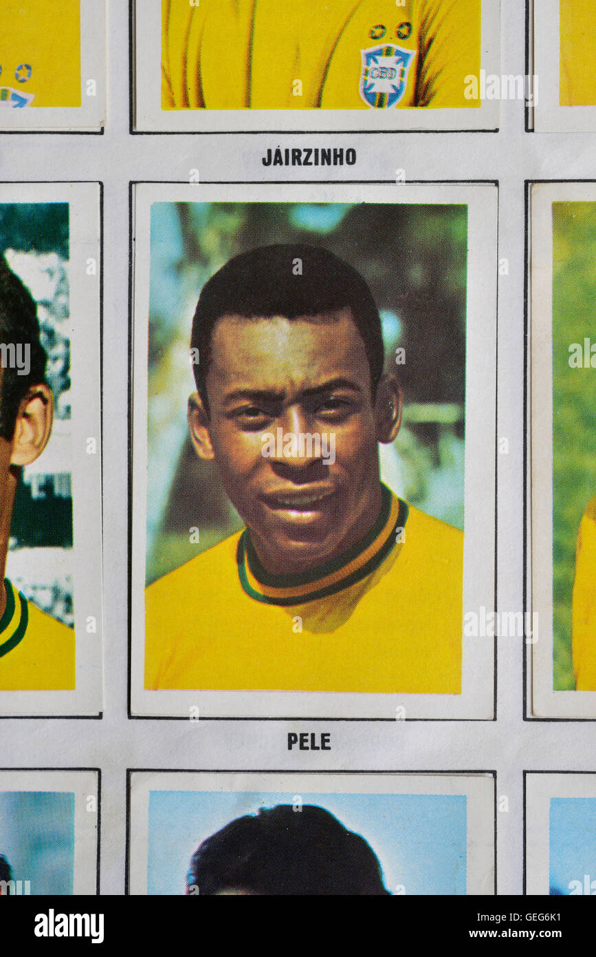 World cup soccer stars Mexico 70 collection featuring Pele on the Brazil squad page Stock Photo