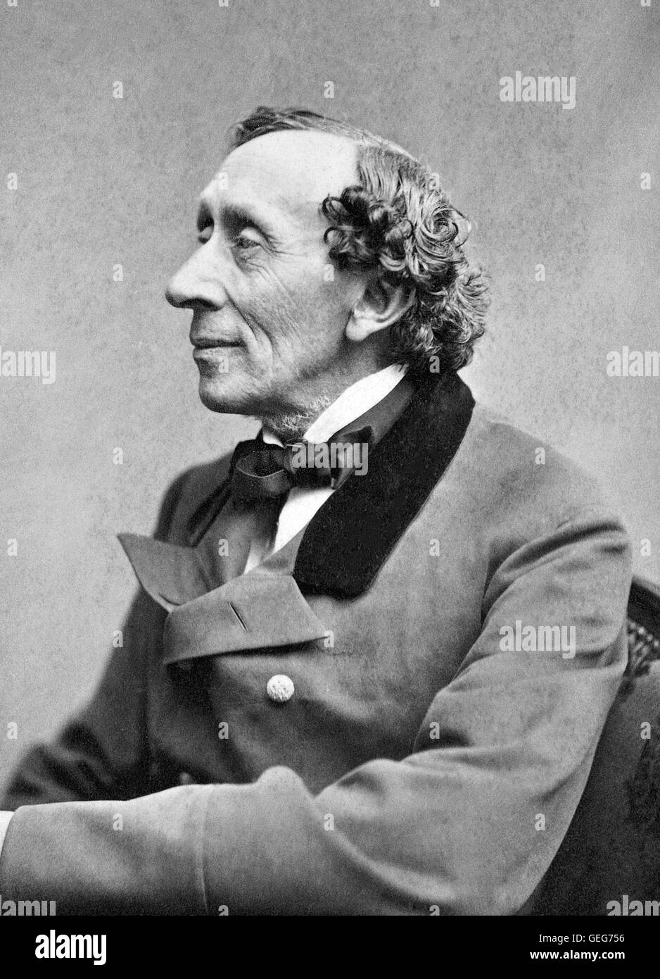 Hans Christian Andersen. Portrait of the Danish author, famous for his fairy tales, by Thora Hallager, 1869. Stock Photo