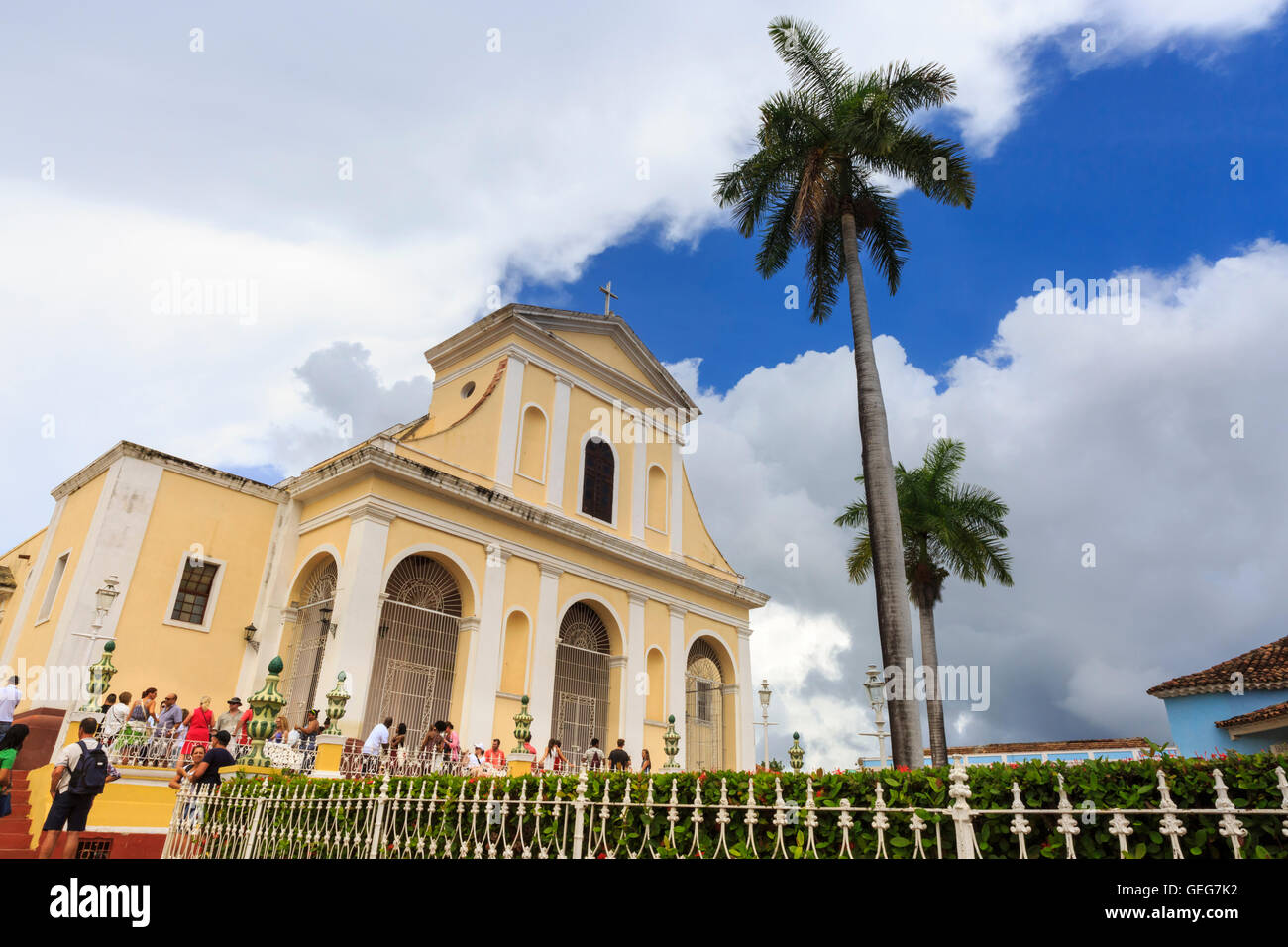 Church of the Holy Trinity, Iglesia Parroquial de la Santísima, Plaza Mayor, historic Trinidad, Cuba Stock Photo