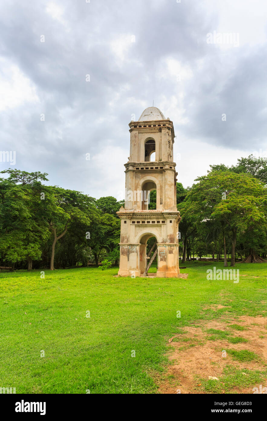 Bell tower of San Isidro de los Destiladeros, restored historic Sugar Mill estate in the Valle de los Ingenios, Cuba Stock Photo