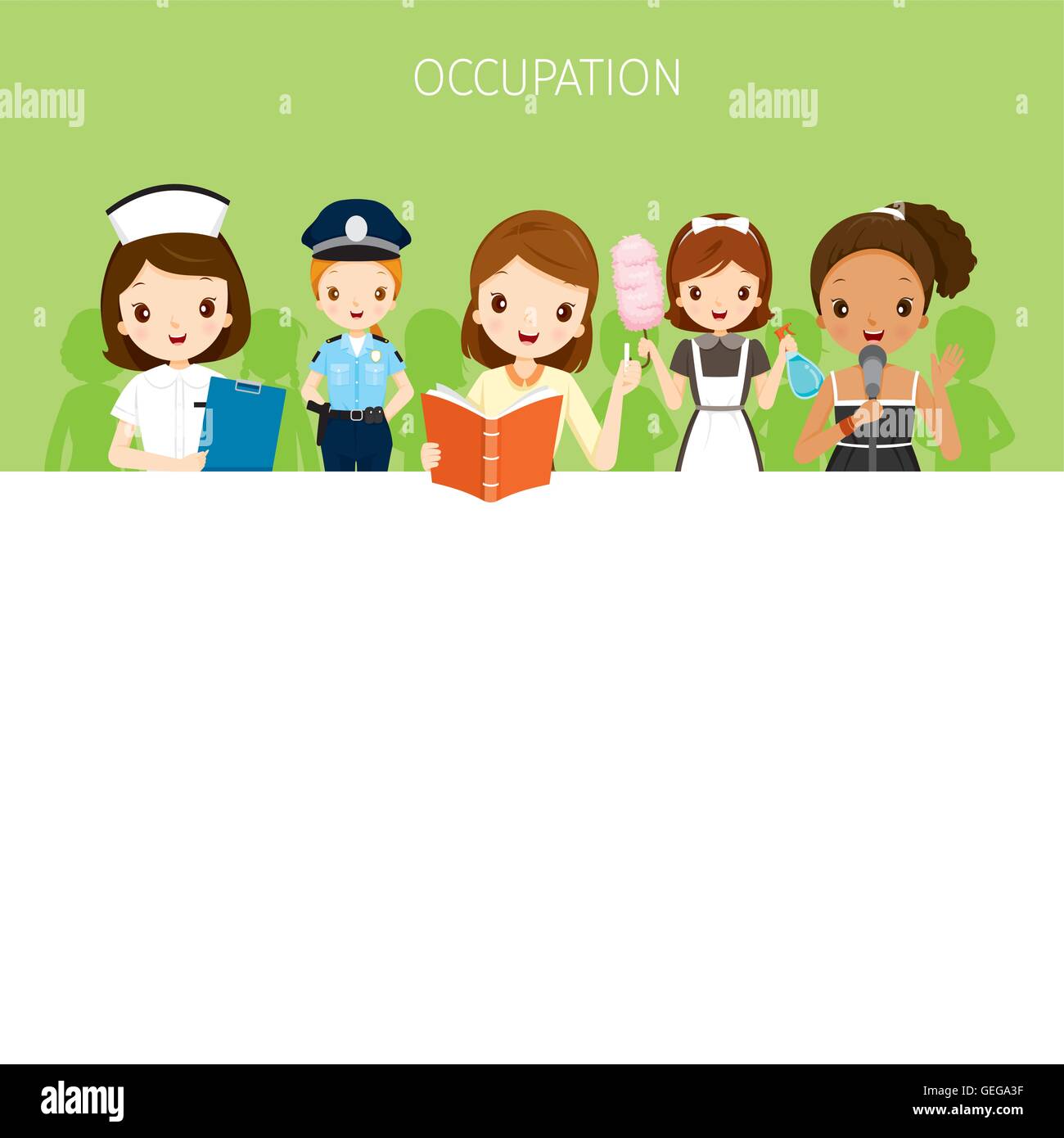 Woman, People With Different Occupations Set On Banner, Profession, Avatar, Worker, Job, Duty Stock Vector