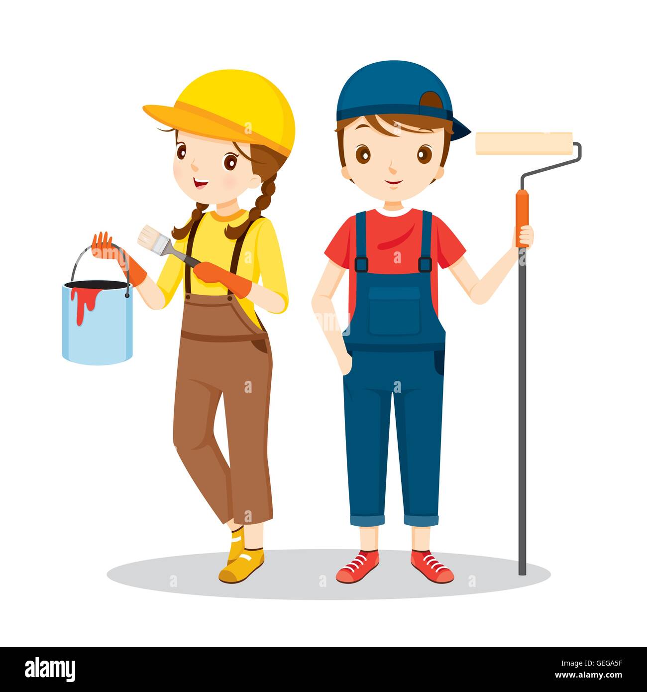 Young Painters With Tools, People Occupations, Profession, Worker, Job, Duty Stock Vector