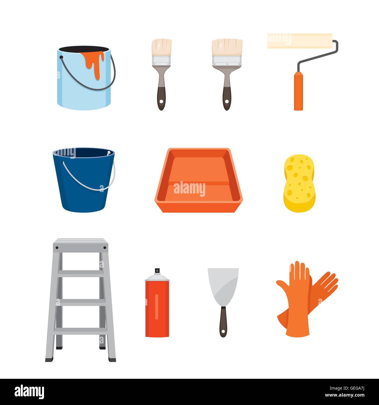Painter Tools Objects Icons Set, Equipment, Profession, Occupation