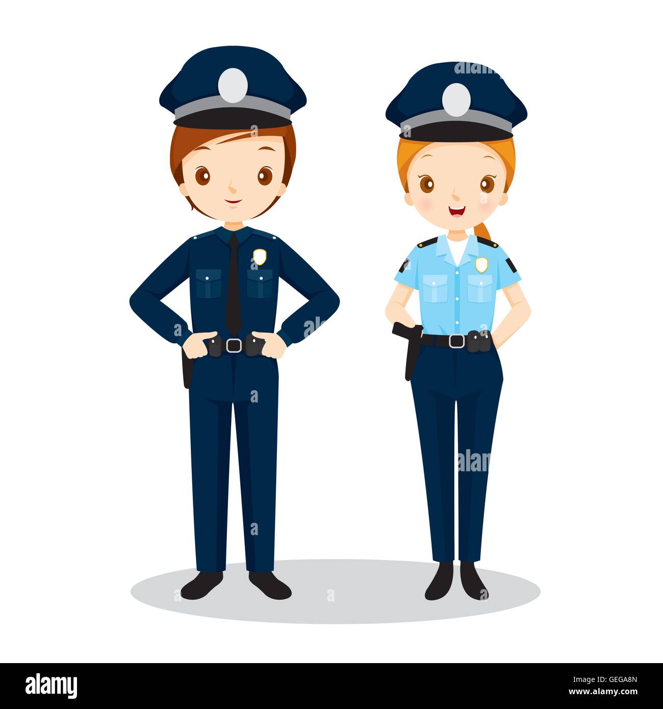 Policeman And Policewoman, Profession, Occupations, Patrol, Worker, Security, Duty Stock Vector