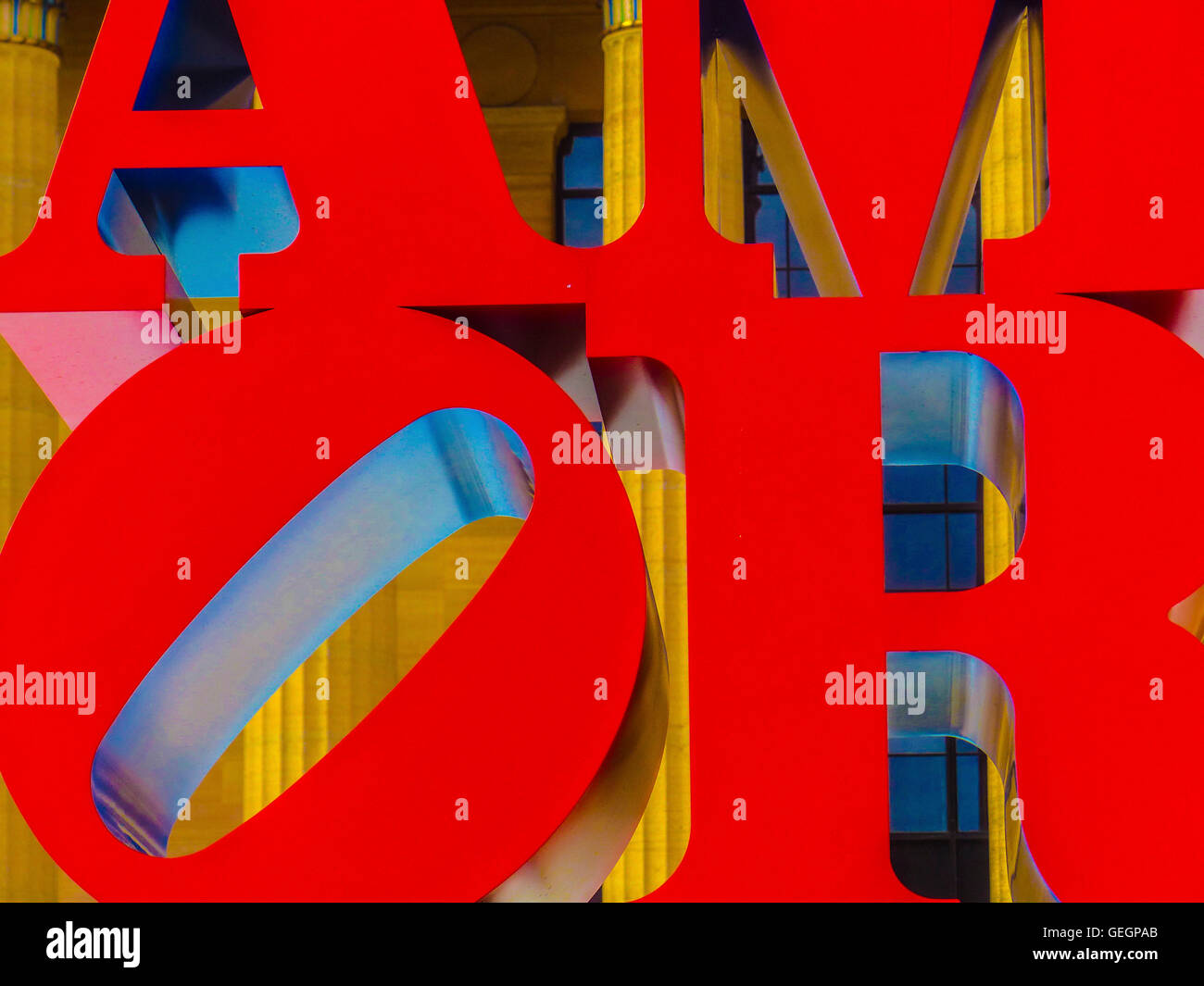 Oversized red letters forming design sculpture Philadelphia, Pa Stock Photo