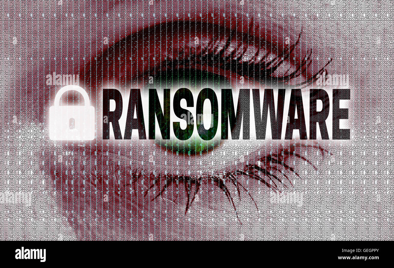 ransomware eye looks at viewer concept. Stock Photo