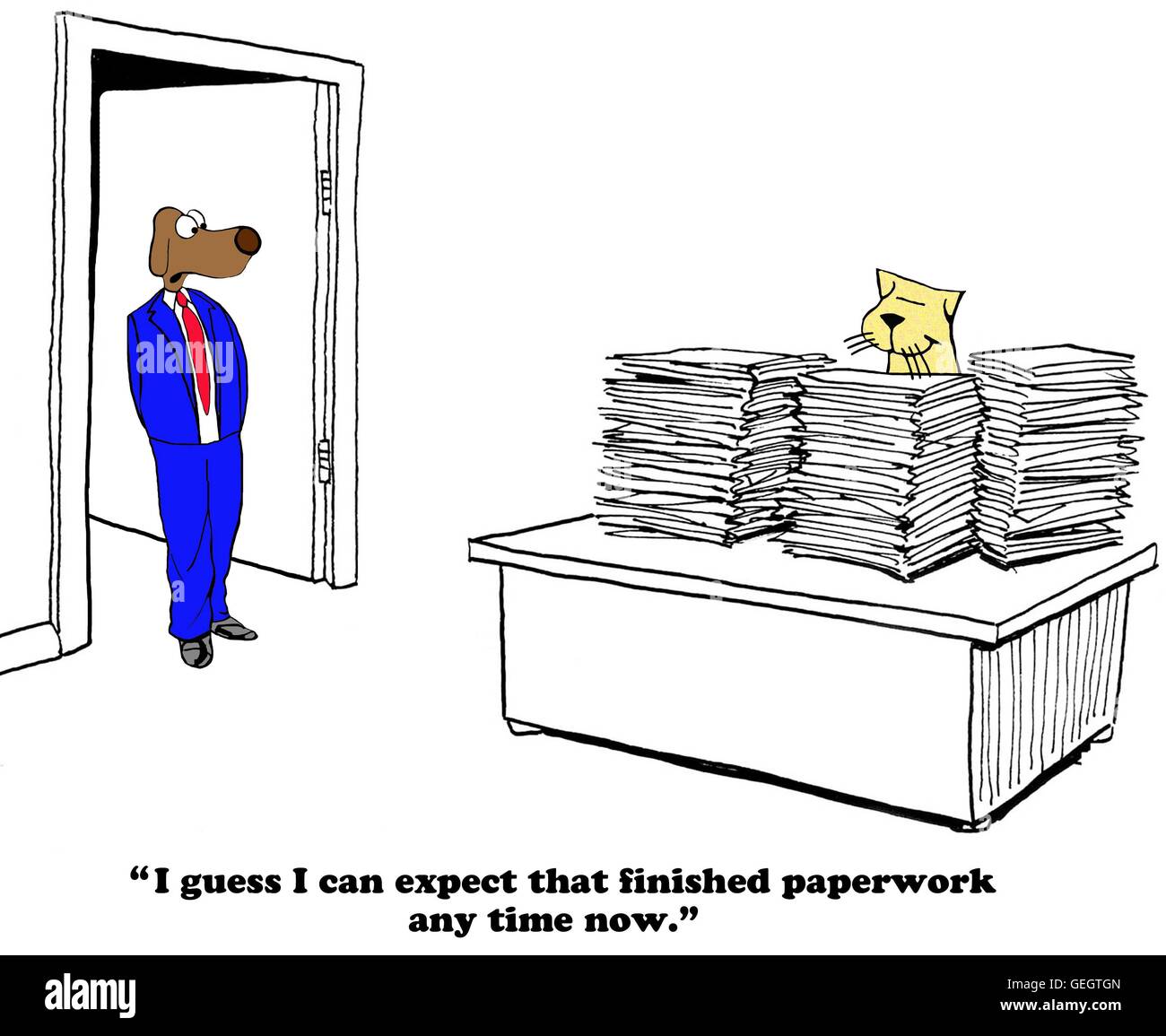 Business cartoon about a boss with unrealistic expectations. Stock Photo
