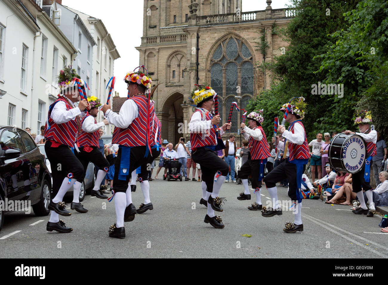 Saddleworth Morris Men dancing at Warwick Folk Festival, UK Stock Photo